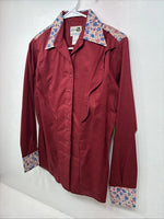 New Women’s Dickson Jenkins Red Design Long Sleeve Pearl Snap Size 36 II-16
