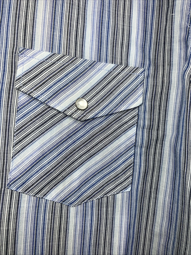 New Men’s White horse Blue Long Sleeve Pearl Snap Small A-193