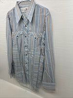 New Men’s Tem Tex Blue Yellow Stripe Long Sleeve Pearl Snap 16.5 Large V-23