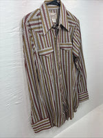 New Men’s Rocket mount Multicolor Stripe Long Sleeve Pearl Snap 15 Medium K-93