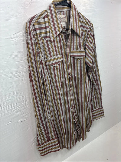 New Men’s Rocket mount Multicolor Stripe Long Sleeve Pearl Snap 15 Medium K-93