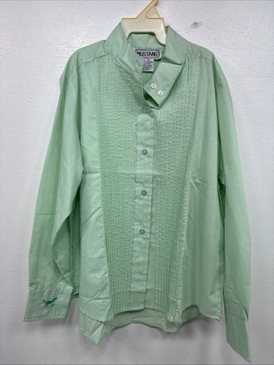 New Kids Mustang Green Long Sleeve Button Up English Shirt Size 12 YY-21