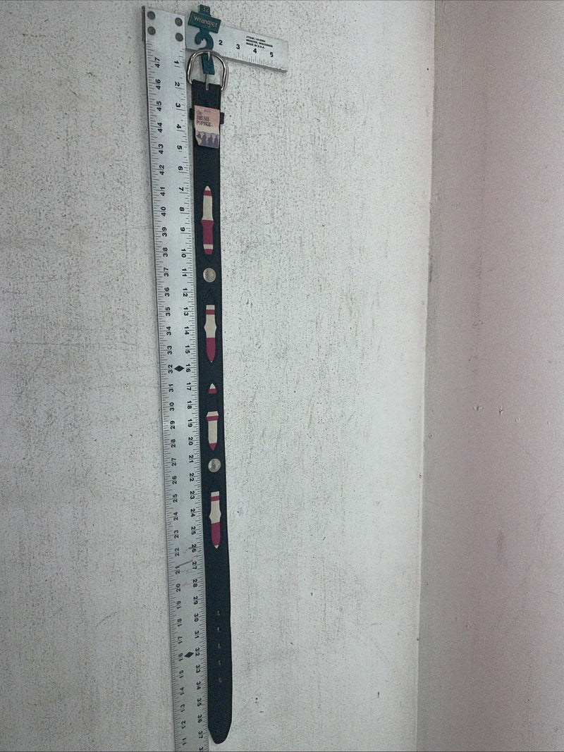 New Black Genuine Leather Wrangler Pink Striped Fabric 32” Belt #627005 Z-16