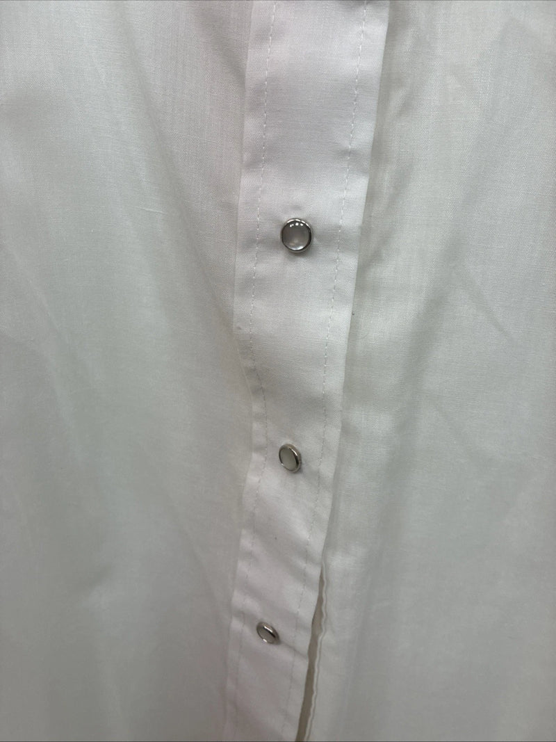 New Women’s American Rodeo White Embroidered Long Sleeve Pearl Snap 14 YY-133
