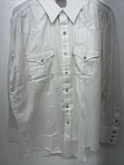 New Men’s HbarC Ranchwear White Gold Long Sleeve Pearl Snap Shirt 17x34 XL P-80