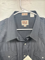 New Men’s ELY Cattleman Black Designed Long Sleeve Pearl Snap 18.5 2XL X-29