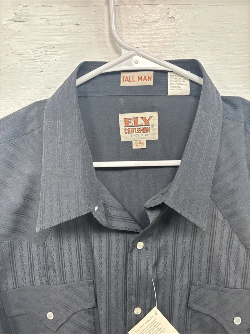 New Men’s ELY Cattleman Black Designed Long Sleeve Pearl Snap 18.5 2XL X-29