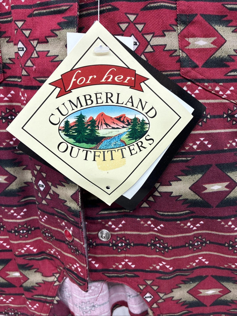 New Women’s Cumberland Red Design Short Sleeve Button Up Large MM-121