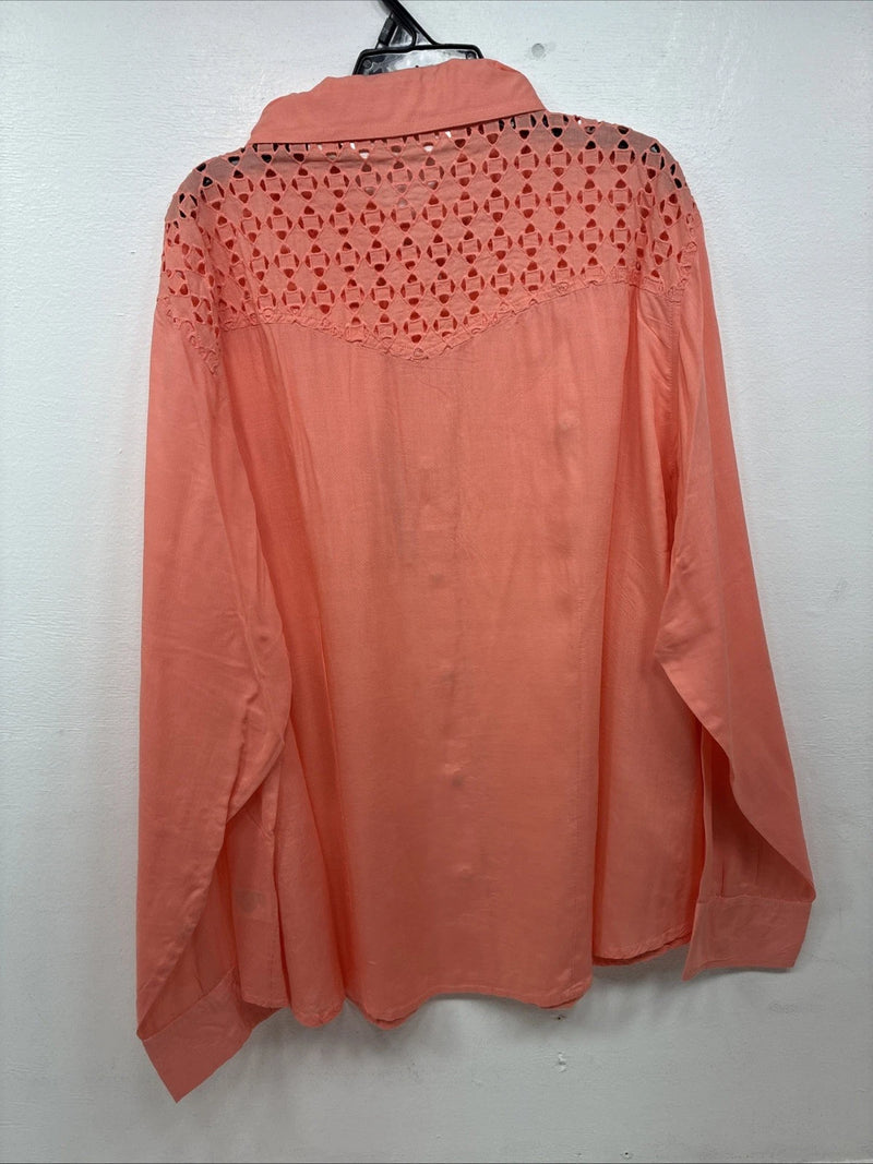 New Women’s Cumberland Pink Designed Long Sleeve Pearl Snap 2XL II-6