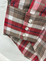 New Men’s ELY Plains Red Brown Plaid Long Sleeve Pearl Snap Medium X-42