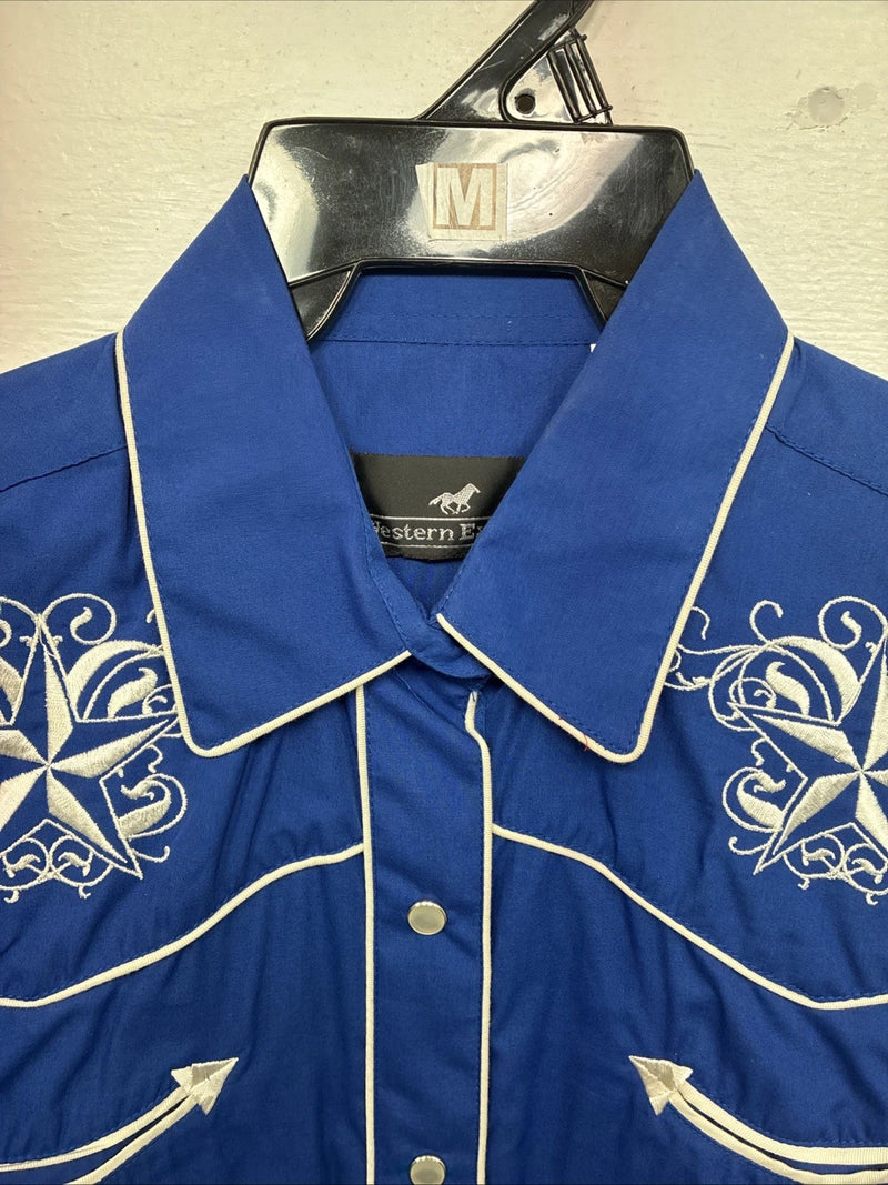 New Women’s Western Express Blue Design Long Sleeve Pearl Snap Medium LL-68