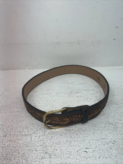 New Brown Genuine Leather Longhorn Tooled 30” Belt #82837 Z-13