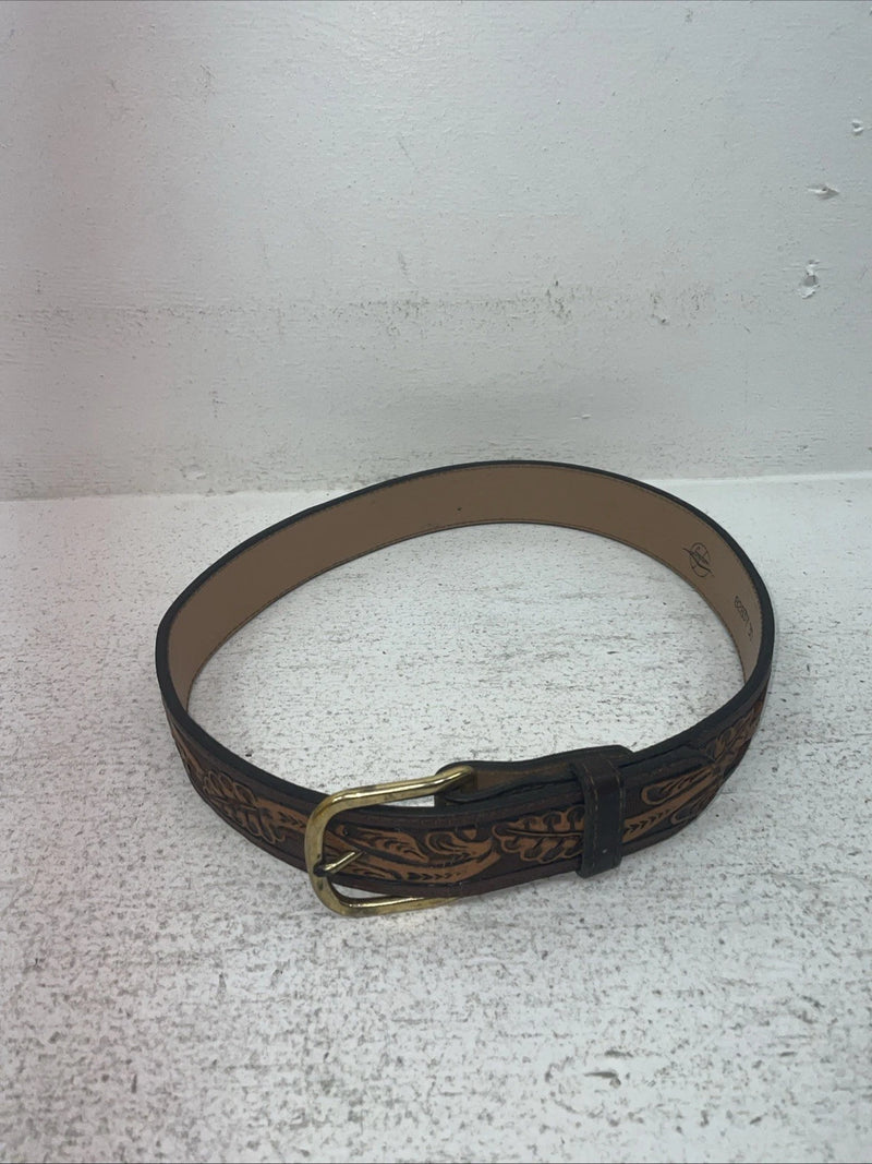 New Brown Genuine Leather Longhorn Tooled 30” Belt #82837 Z-13