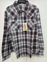 New Women’s Cumberland Purple Plaid Long Sleeve Pearl Snap 1XL KK-79