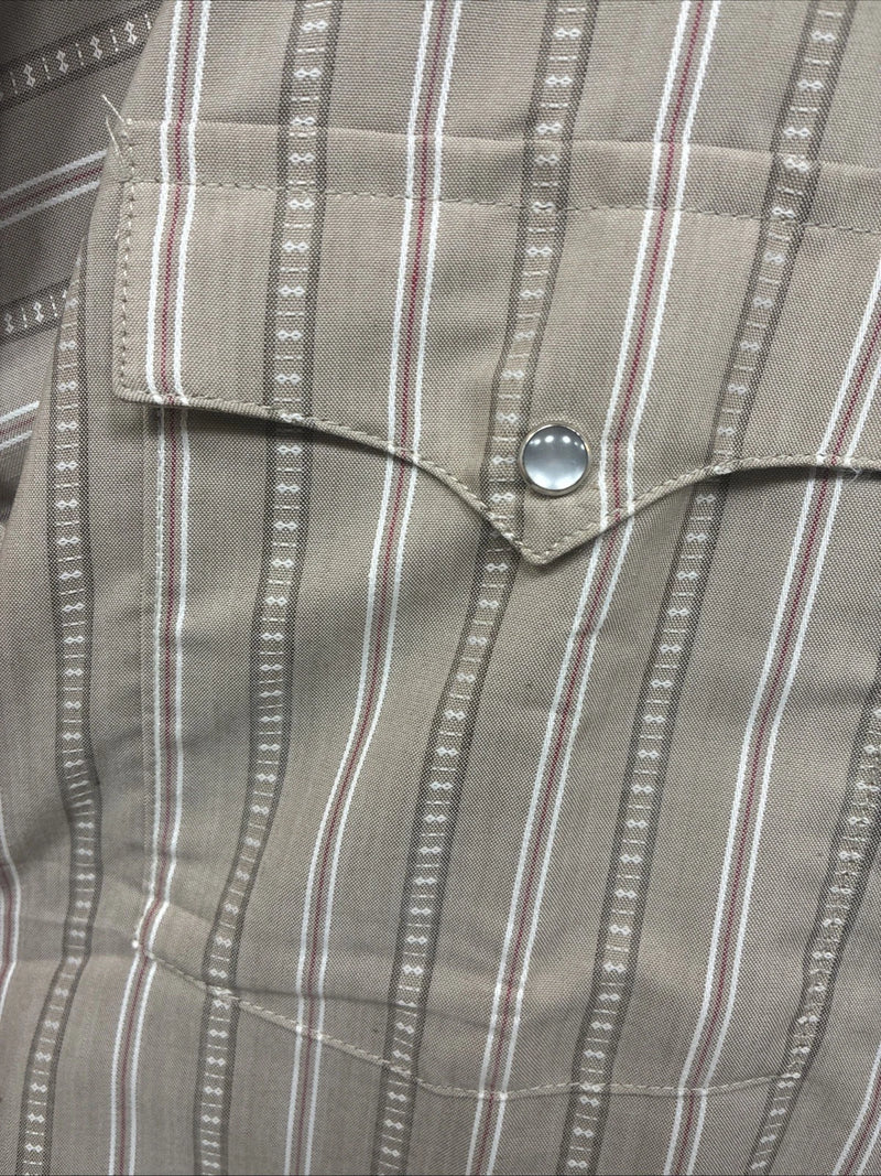 New Men’s H Bar C Brown Stripe long Sleeve Pearl Snap 15.5 Medium T-74