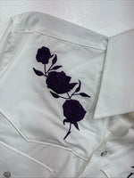 New Men’s White Horse White Purple Long Sleeve Pearl Snap Large MM-34