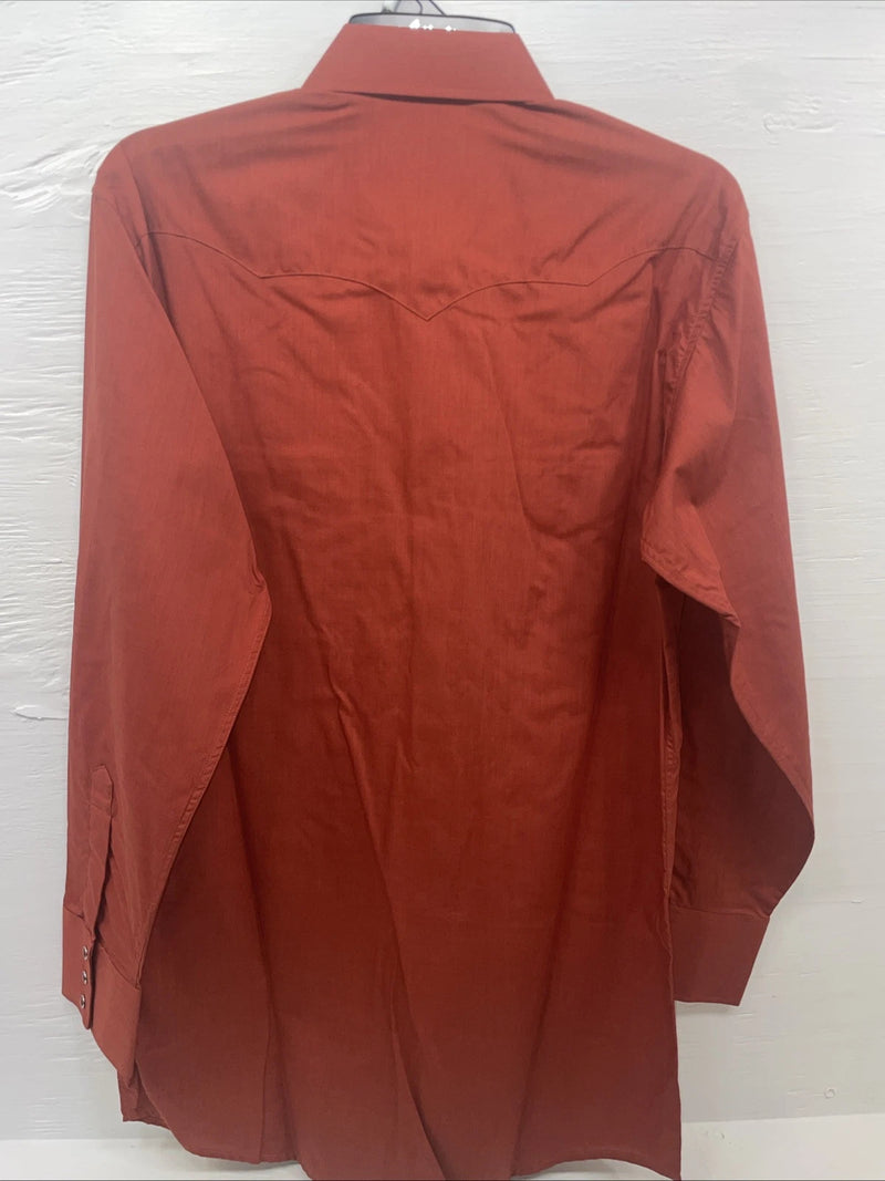 New Men’s White Horse Orange Long Sleeve Pearl Snap Medium B-113