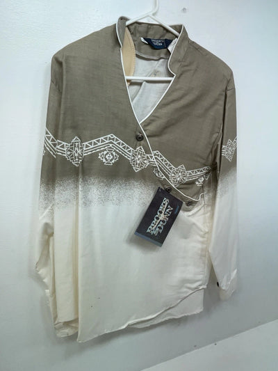 New Men’s Brown White Panhandle Slim Long Sleeve Button Up Shirt S 3B-113