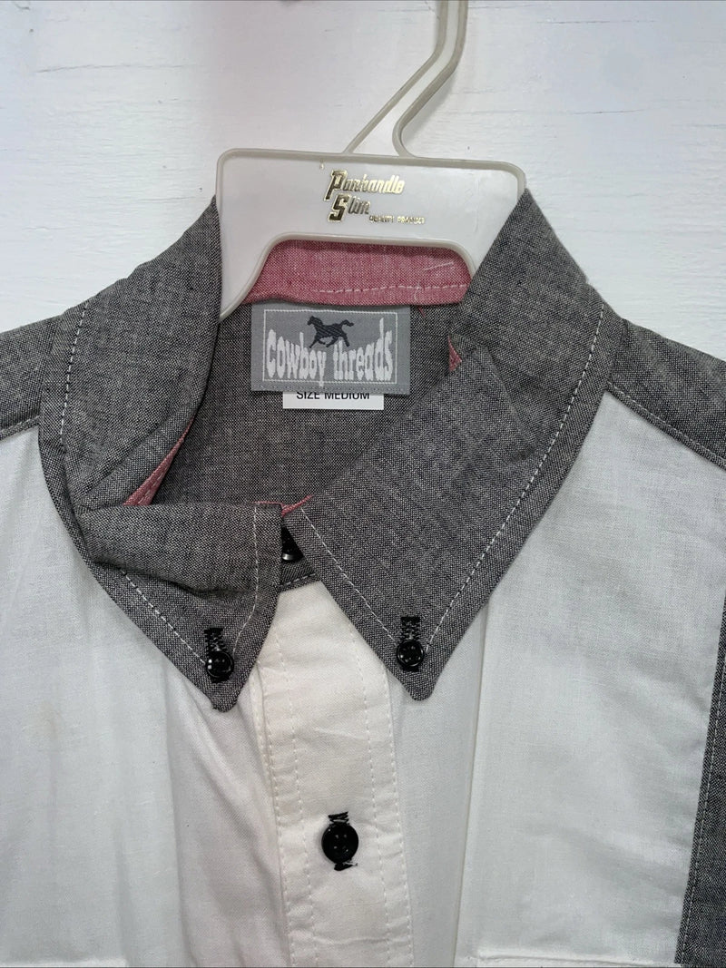 New Men’s Cowboy Threads Grey White Pink Short Sleeve Button Up Medium B-91