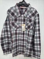 New Women’s Cumberland Purple Plaid Long Sleeve Pearl Snap 2XL KK-78