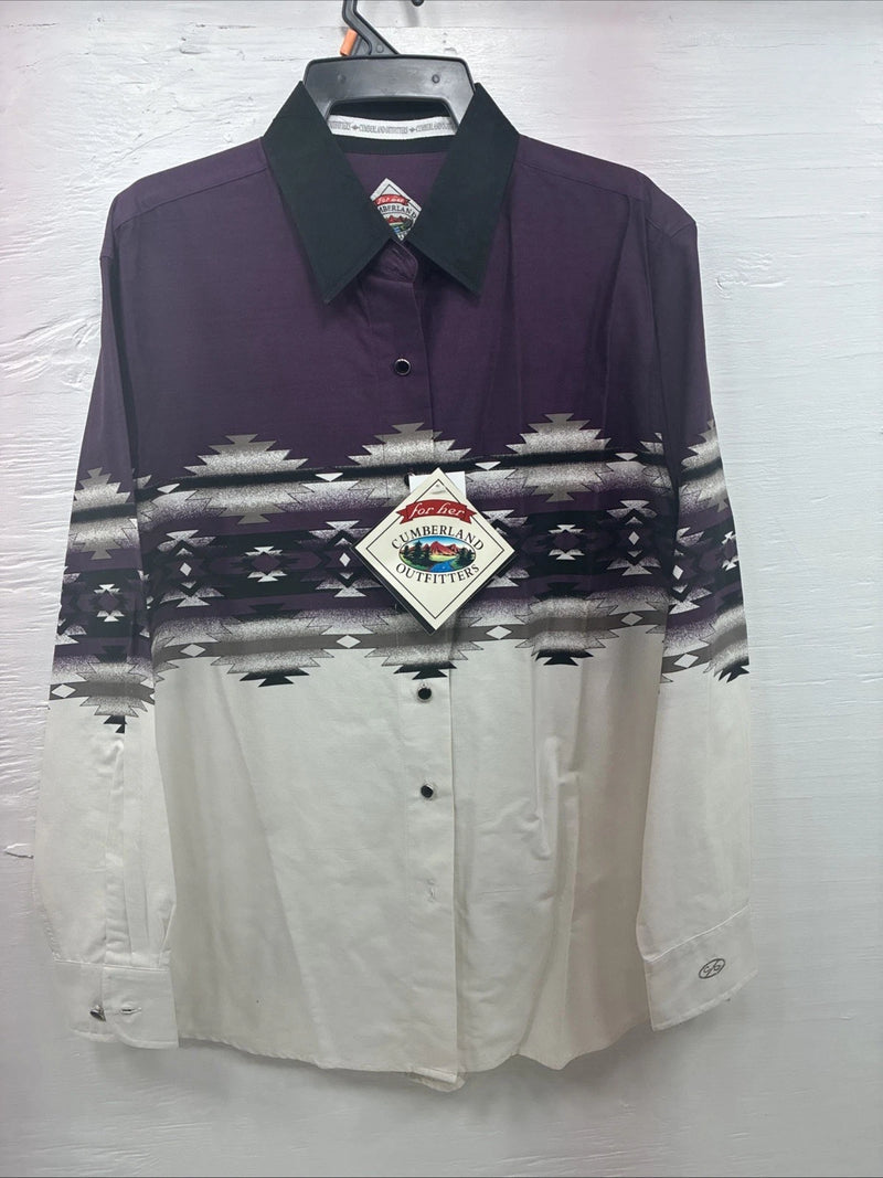 New Women’s Cumberland Purple Western Long Sleeve Button Up Pearl Medium V-59
