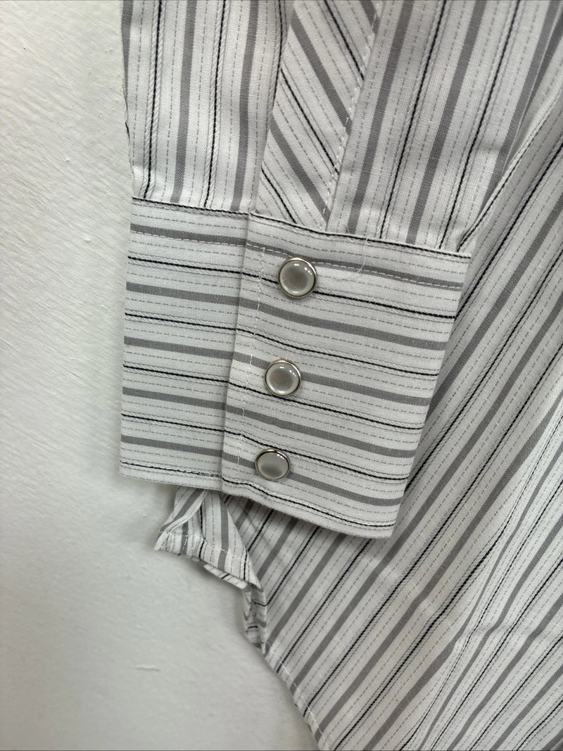 New Boys White Horse Gray Stripe Long Sleeve Pearl Snap Medium DD-118