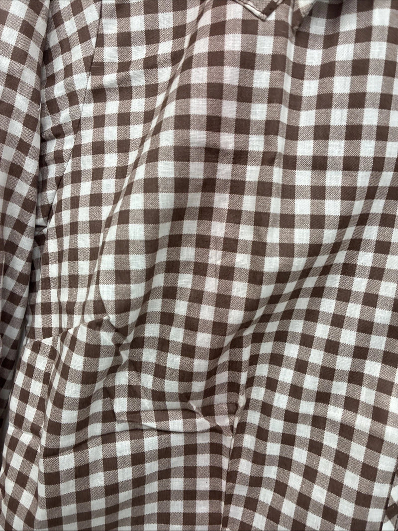 New Women’s Karman Brown Checkered Long Sleeve Pearl Snap Size 38 II-88