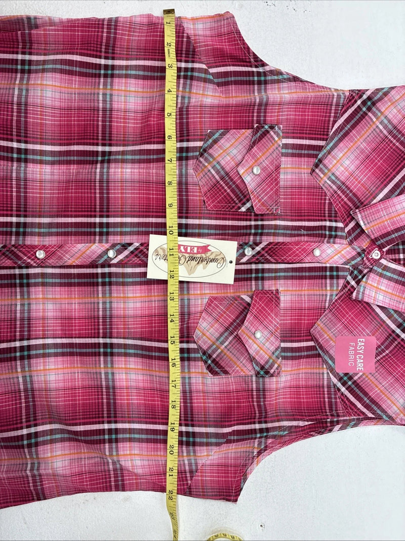 New Women’s Cumberland Pink plaid Short Sleeve Pearl Snap XL GG-26