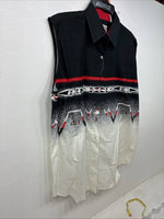 New Women’s Cumberland Black White Design Short Sleeve Button Up Medium MM-113