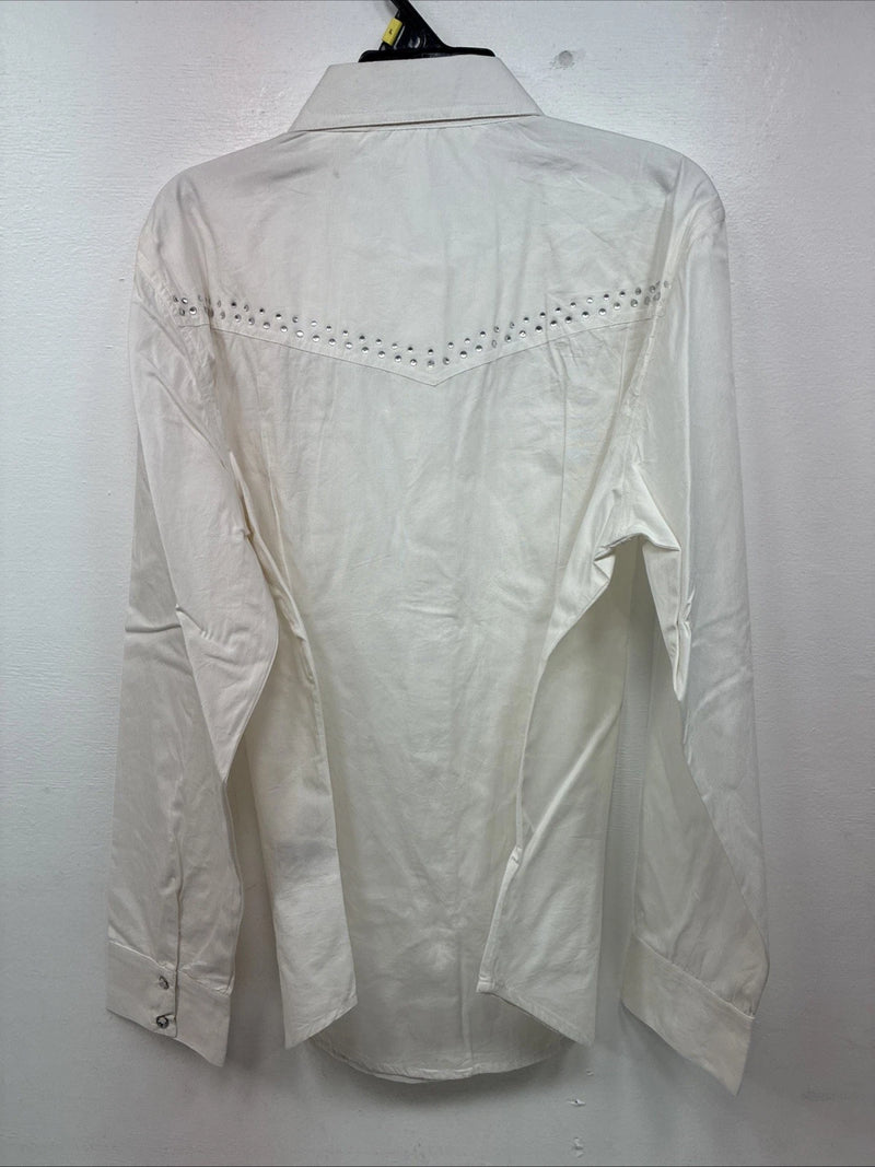 New Women’s Cumberland White Gem Long Sleeve Pearl Snap Large II-98