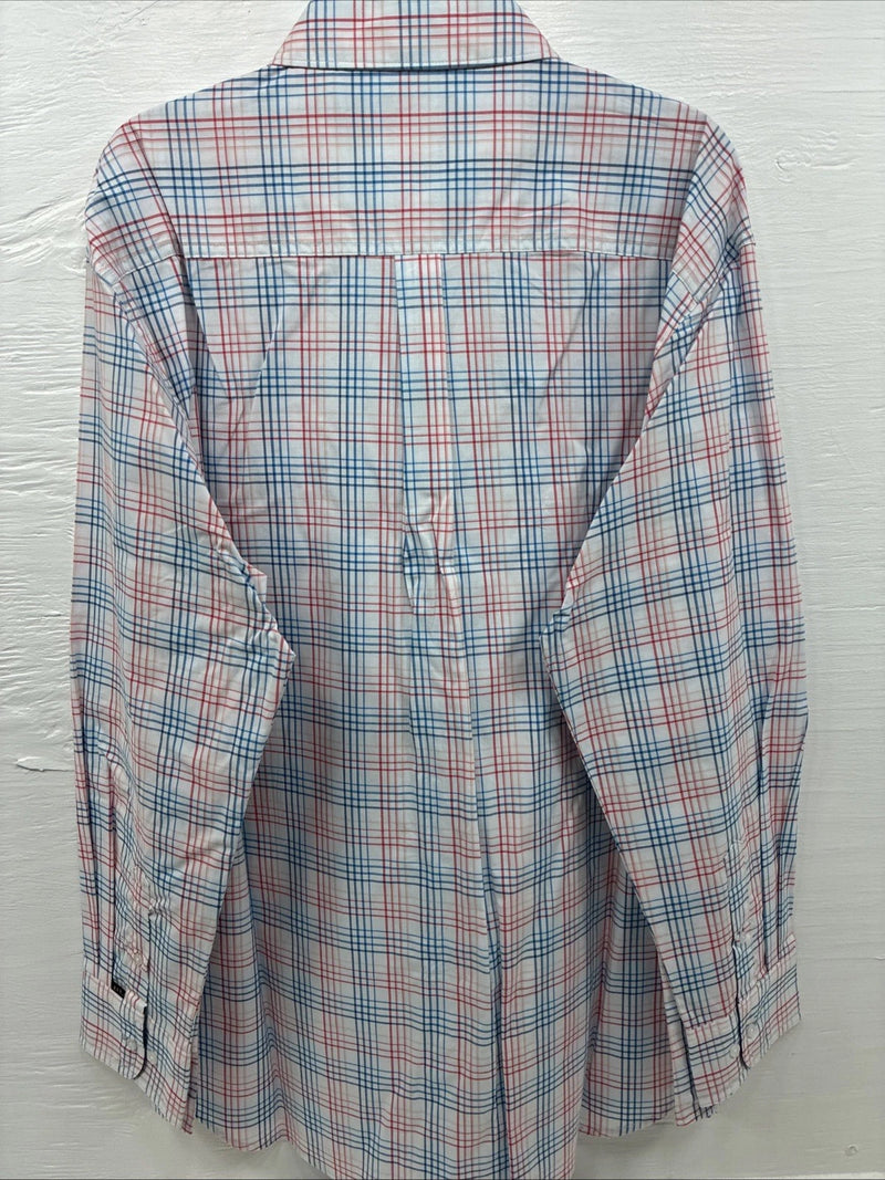 New Men’s ELY Cattleman White Multicolor Plaid Long Sleeve Button Up XL R-52