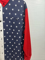 New Men’s Cowboy Threads Red White Blue Long Sleeve Button Up Large Q-57