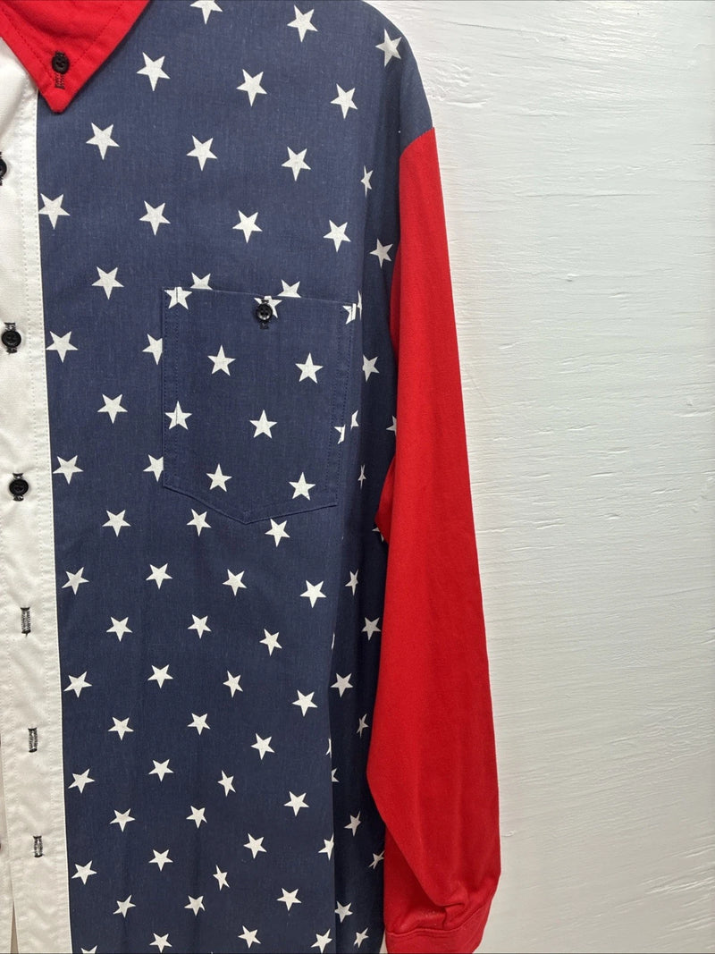 New Men’s Cowboy Threads Red White Blue Long Sleeve Button Up Large Q-57