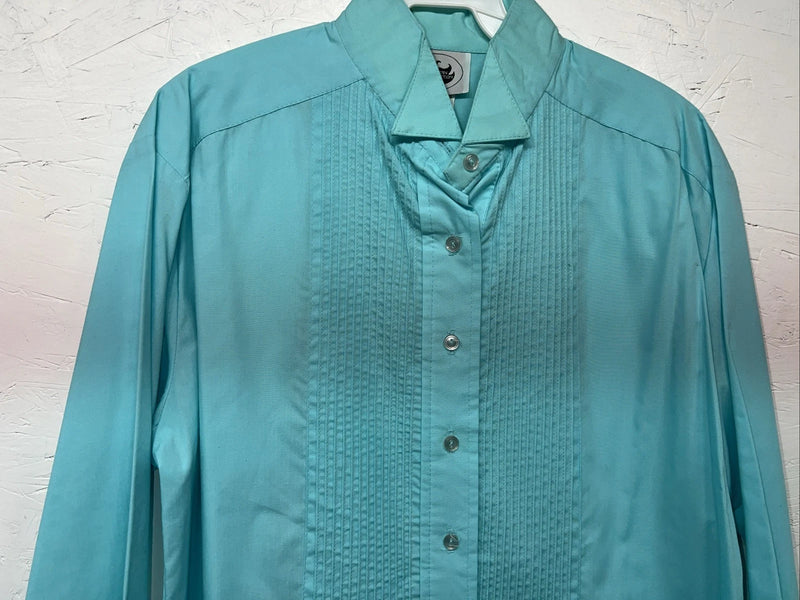 New Women’s Blue Western Collection English Long Sleeve Button Up Shirt 14 3B-76