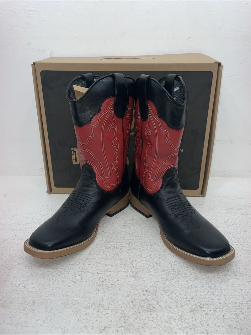 New Youth Black DBL Barrel Cowboy Boots. 4472001 4.5 4 1/2. 2-95