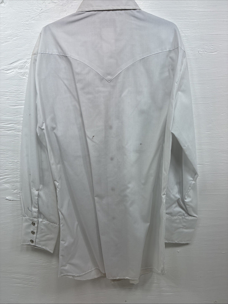 New Men’s H Bar C White Embroidered Long Sleeve Pearl Snap 15.5 Medium K-58