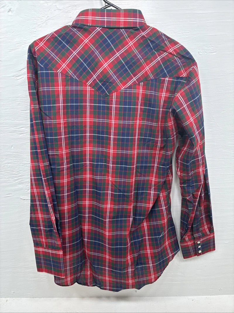 New Men’s ELY Plains Red Plaid Long Sleeve Pearl Snap 16  X 34 Large M-34
