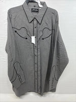 New Men’s White Horse Black White Checker Long Sleeve Pearl Snap 2XL F-102