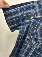 New Men’s ELY 1878 Blue Gray Plaid Short Sleeve Pearl Snap XL O-71