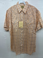 New Men’s ELY Cattleman Coral Plaid Short Sleeve Pearl Snap Large J-79