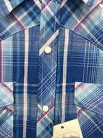New Women’s Cumberland Blue Purple Plaid Long Sleeve Pearl Snap Medium KK-96