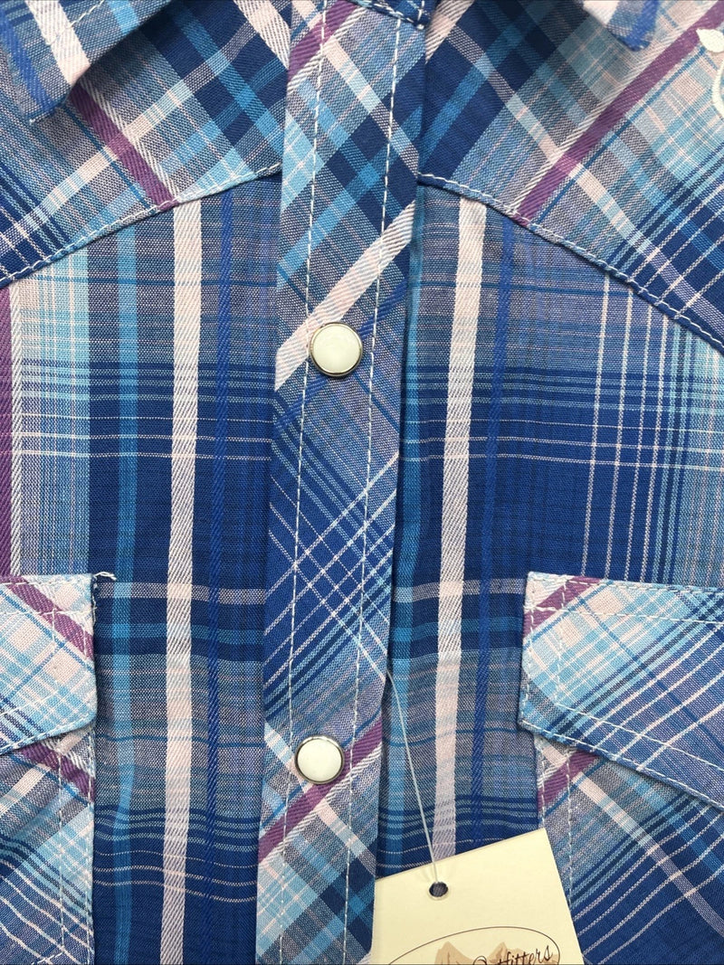 New Women’s Cumberland Blue Purple Plaid Long Sleeve Pearl Snap Medium KK-96