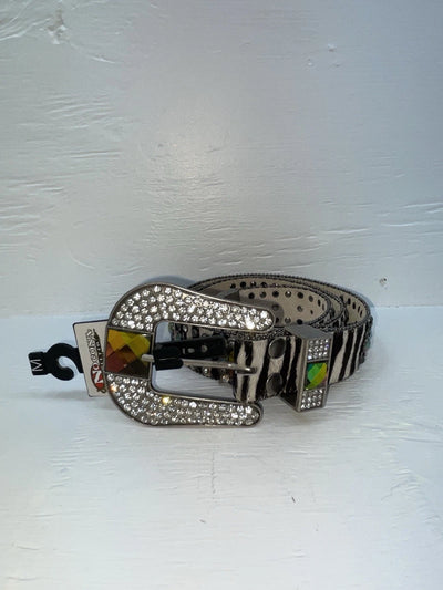 New Zebra Print Genuine Leather Nocona Bling M Belt #N1330999 Z-130