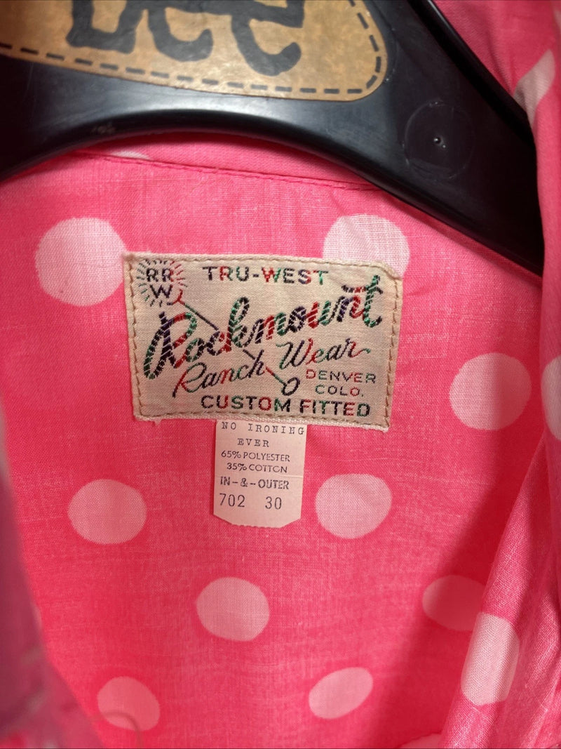 New Women’s Rockmount Pink Polkadot Long Sleeve Pearl Snap Size 30 YY-24