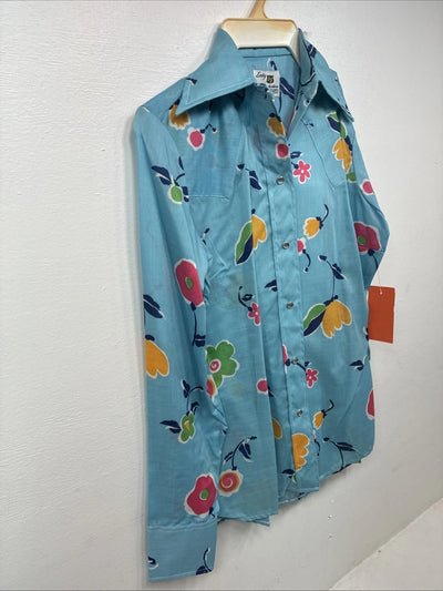 New Women’s Dickson Jenkins Blue Floral Long Sleeve Pearl Snap Size 30 KK-92