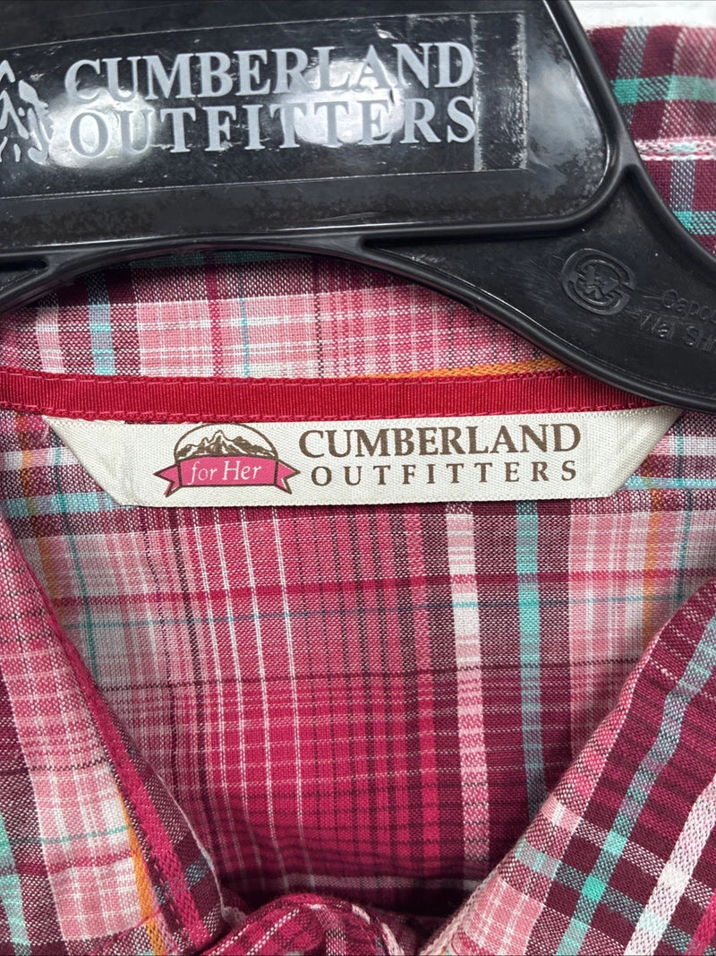 New Women’s Cumberland Pink Plaid Long Sleeve Pearl Snap Large GG-69