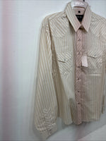 New Women’s White Horse Gold Stripe Long Sleeve Pearl Snap Large II-66