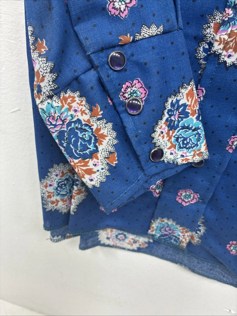 New Women’s Tem Tex Blue Design Long Sleeve Pearl Snap Size 30 KK-25