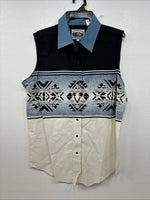 New Women’s Cumberland Blue Design Sleeveless Pearl Snap Large TT-14
