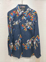 New Men’s GunSmoke Blue Western Design Long Sleeve Button Up Medium V-75